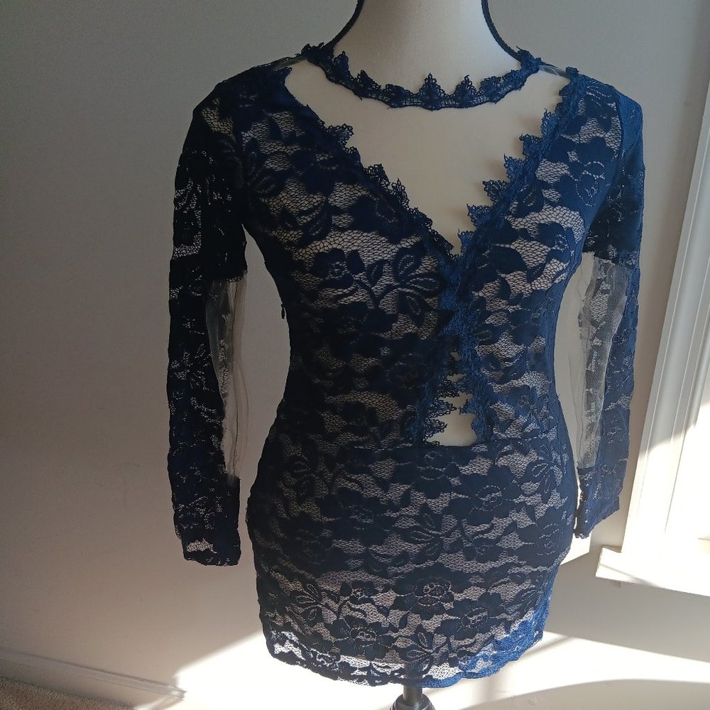 Navy Blue Colored Lace Dress -